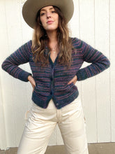 Load image into Gallery viewer, Vintage blue + purple mohair cardigan
