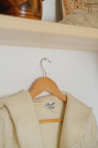 Vintage beige chunky knit hooded cardigan