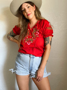 Vintage red embroidered top