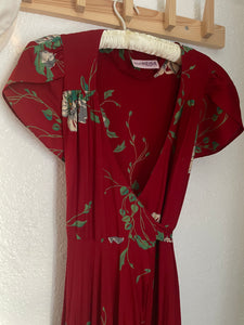 Vintage red floral wrap dress