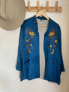 Vintage 1940s embroidered brocade jacket-Blue